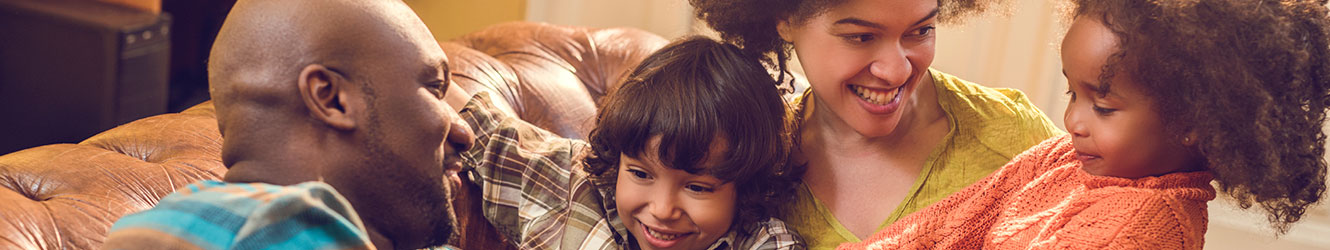 Young family in living room